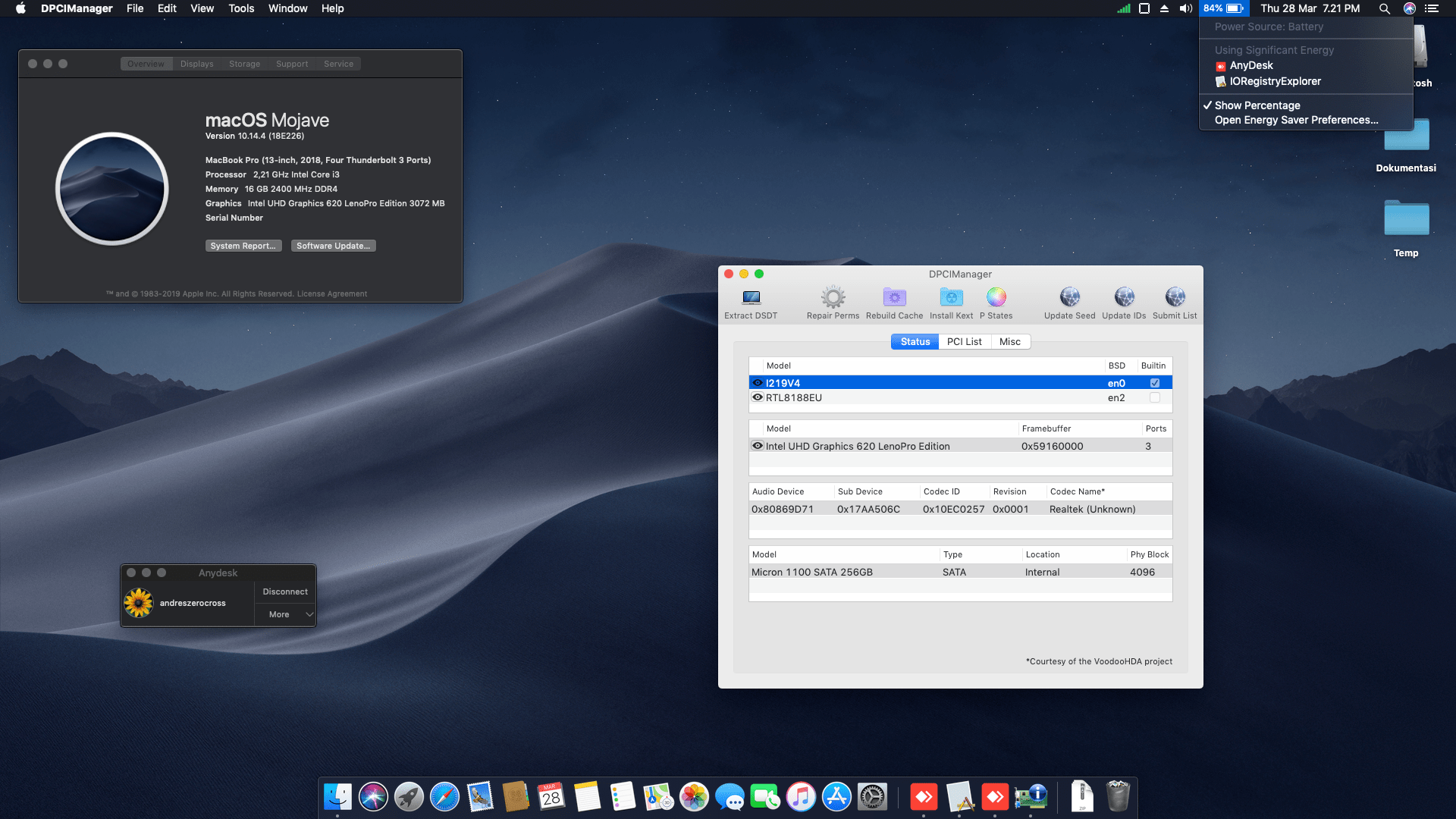 Succes Hackintosh macOS Mojave 10.14.4 Build 18E226 at Lenovo Thinkpad L380